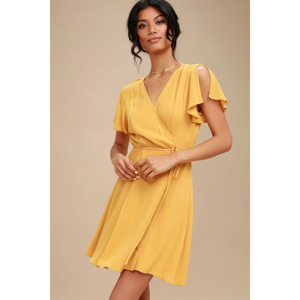NEW! Lulus Harbor Point Mustard Yellow Wrap Dress - Size S